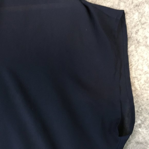 Pleione Blouse M Top Solid Navy Blue Crepe Pleat Detail Career V Neck Dolman Cap - Picture 4 of 9